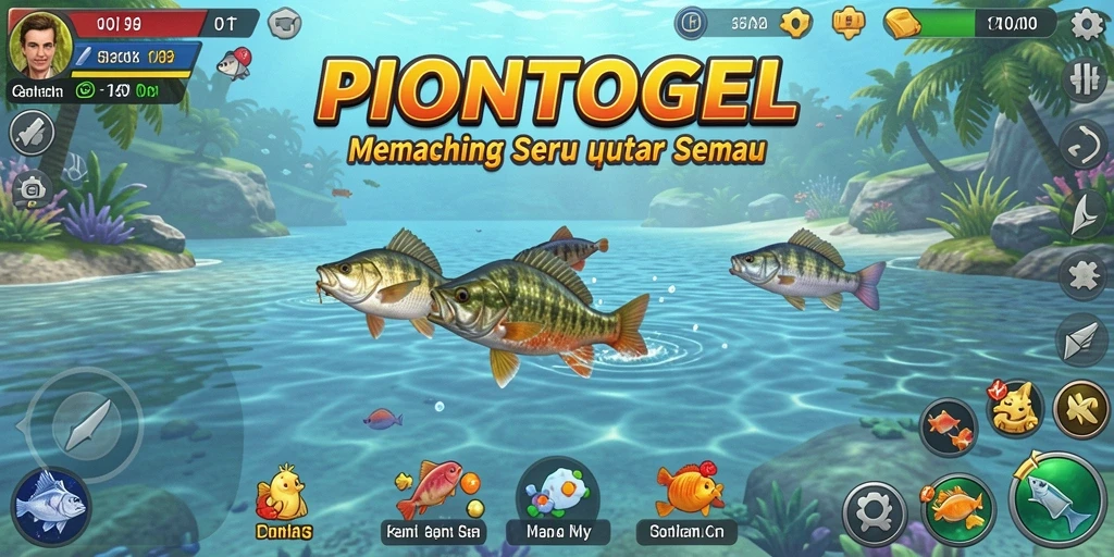 Screenshot PIONTOGEL menampilkan momen seru saat memancing ikan besar.