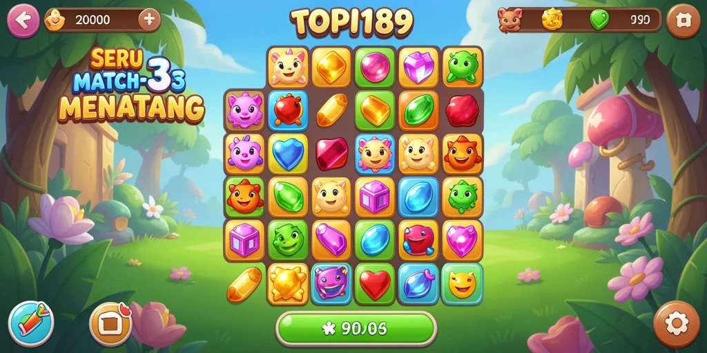 Gameplay seru dalam permainan Match-3 dengan grafis menawan.