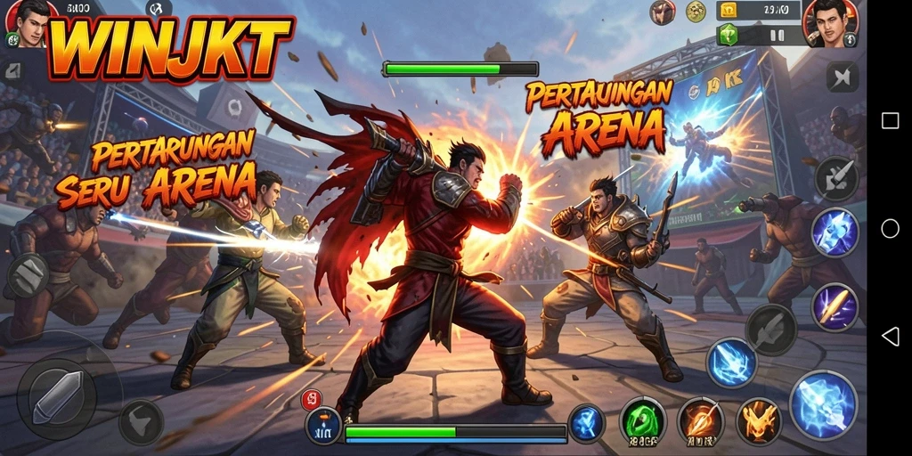 Screenshot gameplay WINJKT dengan aksi pertarungan mendebarkan.